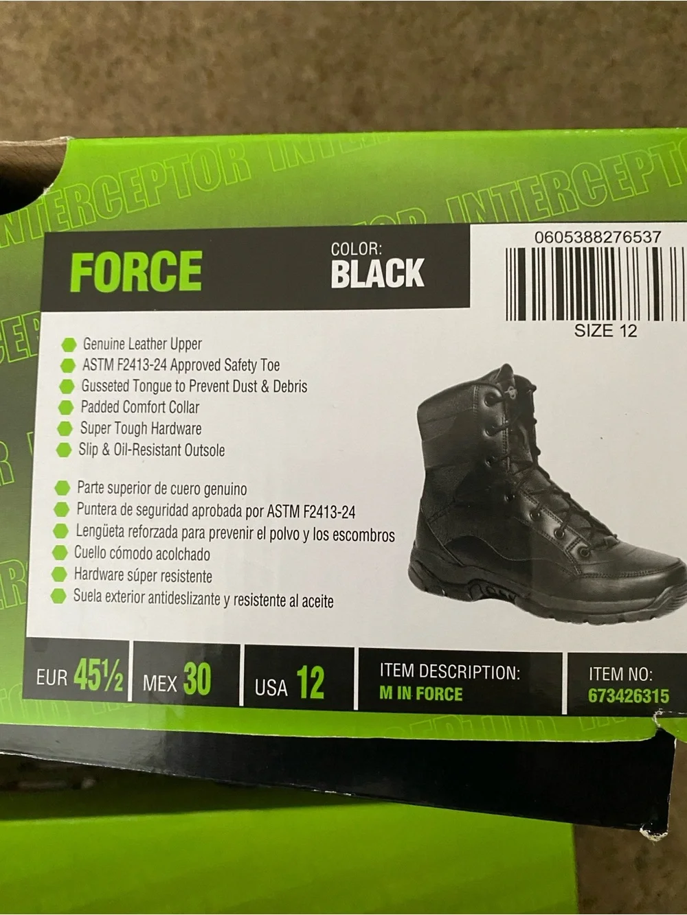Black Inceptor Men’s Size 12 Lace Up Work Boots